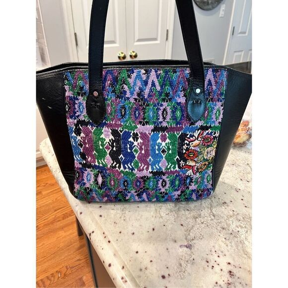 Black Heavily Embroidered Bird Motif Tote Style Bag - Picture 2 of 10